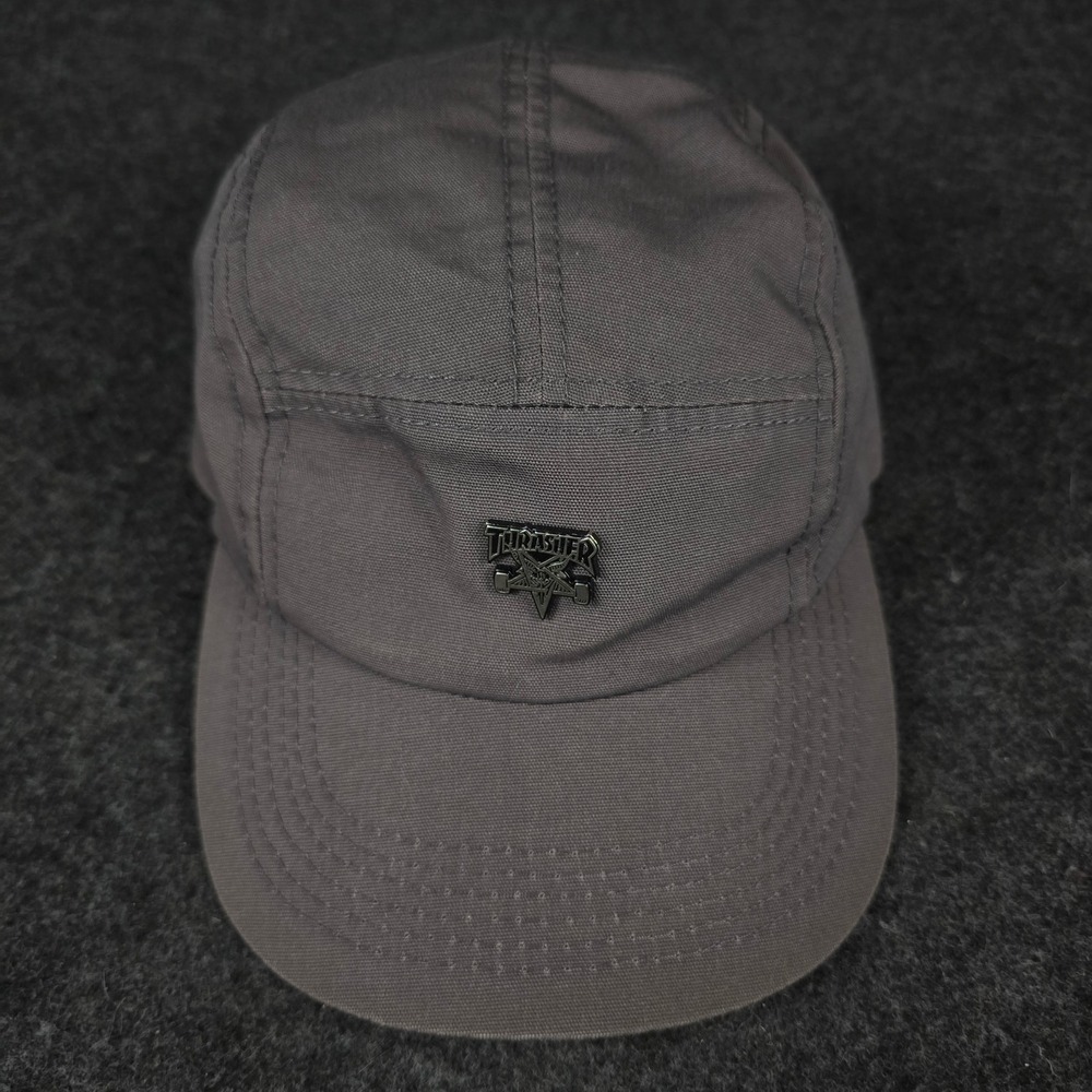 Thrasher Magazine 5 Panel Camper Hat Grey Skate Goat Pentagram Metal Logo Pin